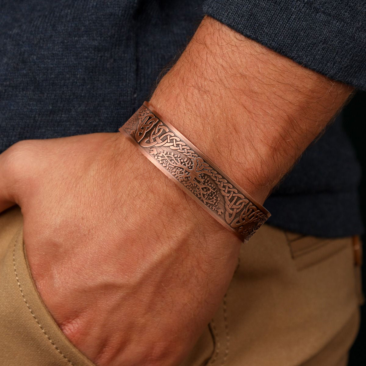 Solid Copper Magentic Bracelet with Tree of Life Pattern