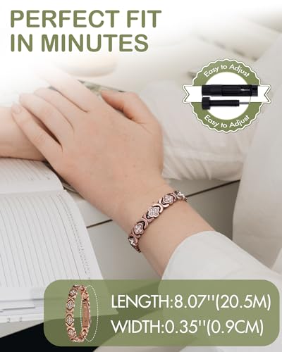 Feraco Pure Copper Bracelets for Women, 3800 Gauss Neodymium Magnet & Sparkling Zirconia