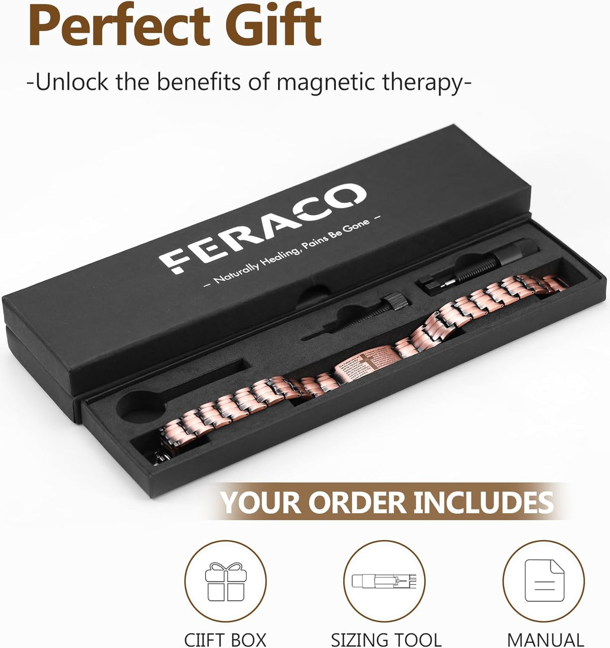 Feraco Copper Cross Bracelet for Men,Magnetic Bracelet Copper Jewelry with Powerful 3800 Gauss Magnets