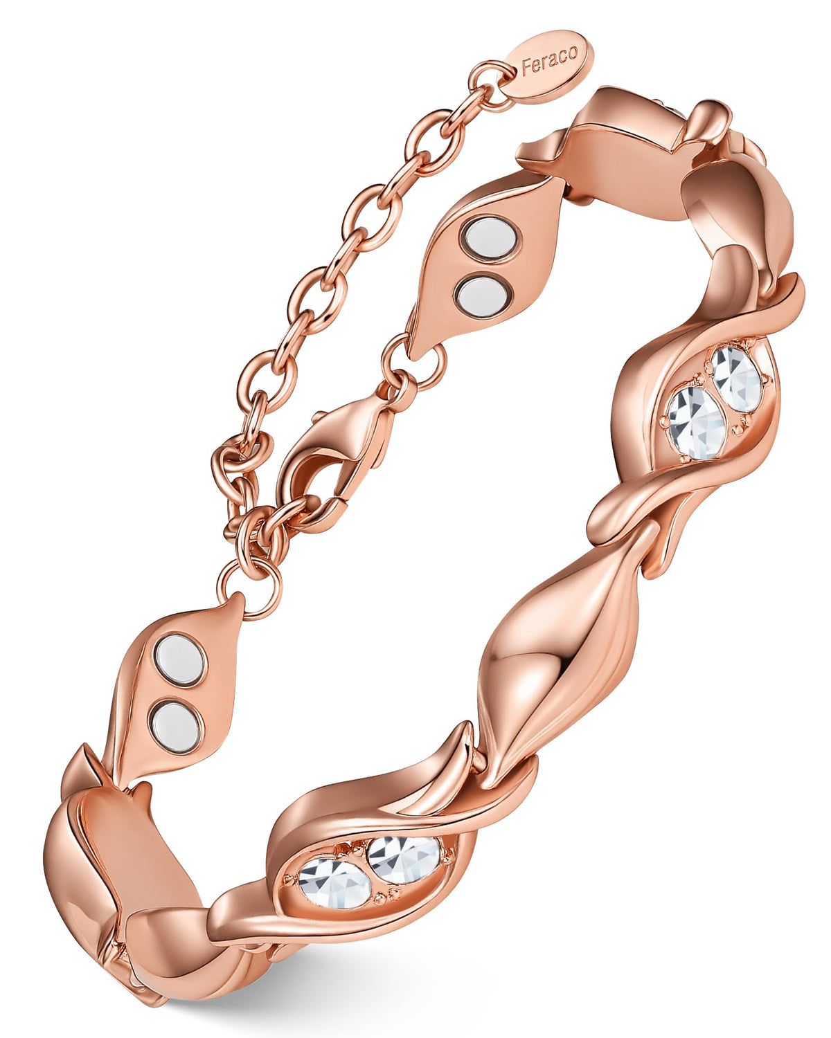 Feraco Pure Copper Bracelets for Women, Ultra Strength Magnetic Bracelet for Women with 3800 Gauss Magnet & Dazzling Austrian Crystals Stone, Copper Jewelry Gift
