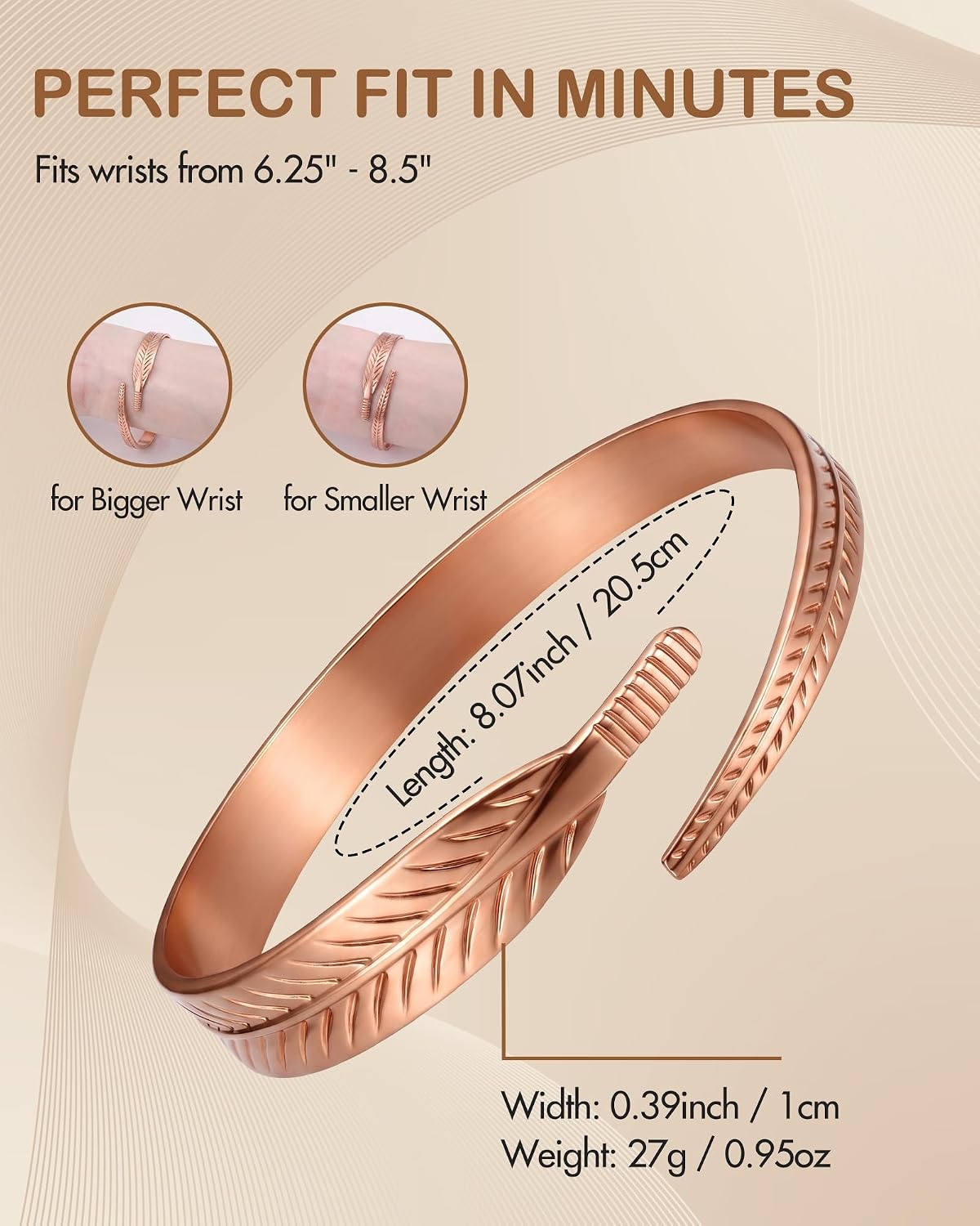 Feraco Copper Bracelet for Men & Women, 100% Solid Pure Copper Cuff Bangle