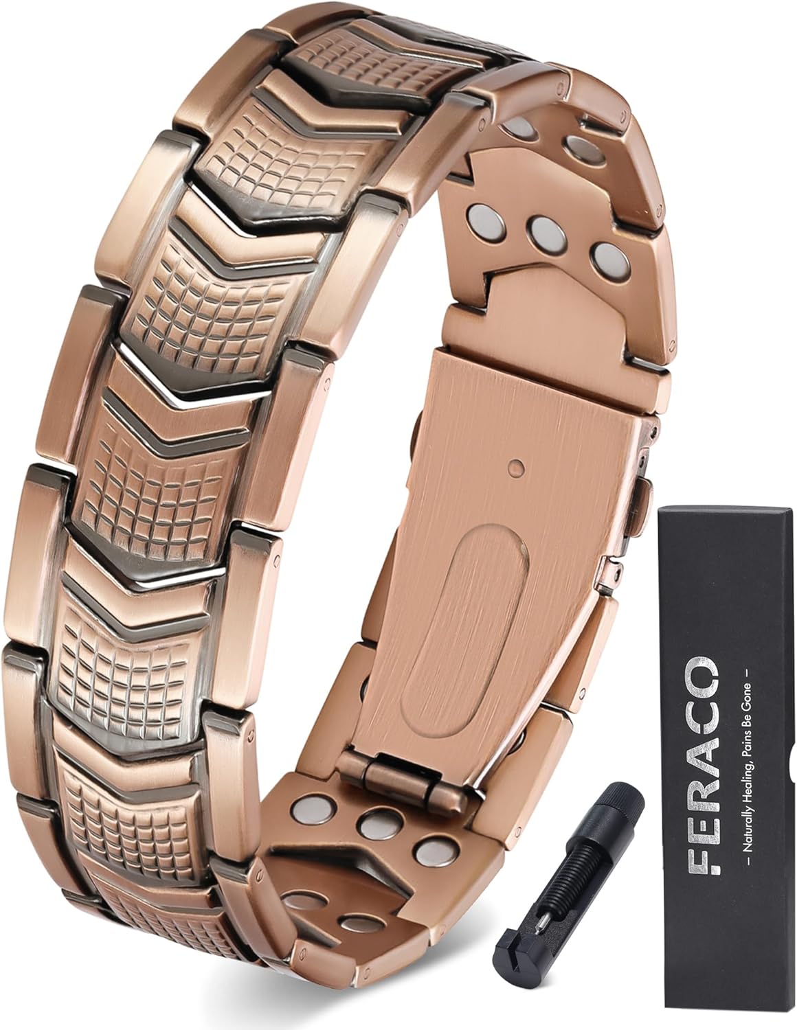 Feraco Copper Bracelet for Men 3X Strength,Magnetic Bracelet Copper Jewelry with Powerful 3800 Gauss Magnets,Premium Fold-Over Clasp(Upgrade)