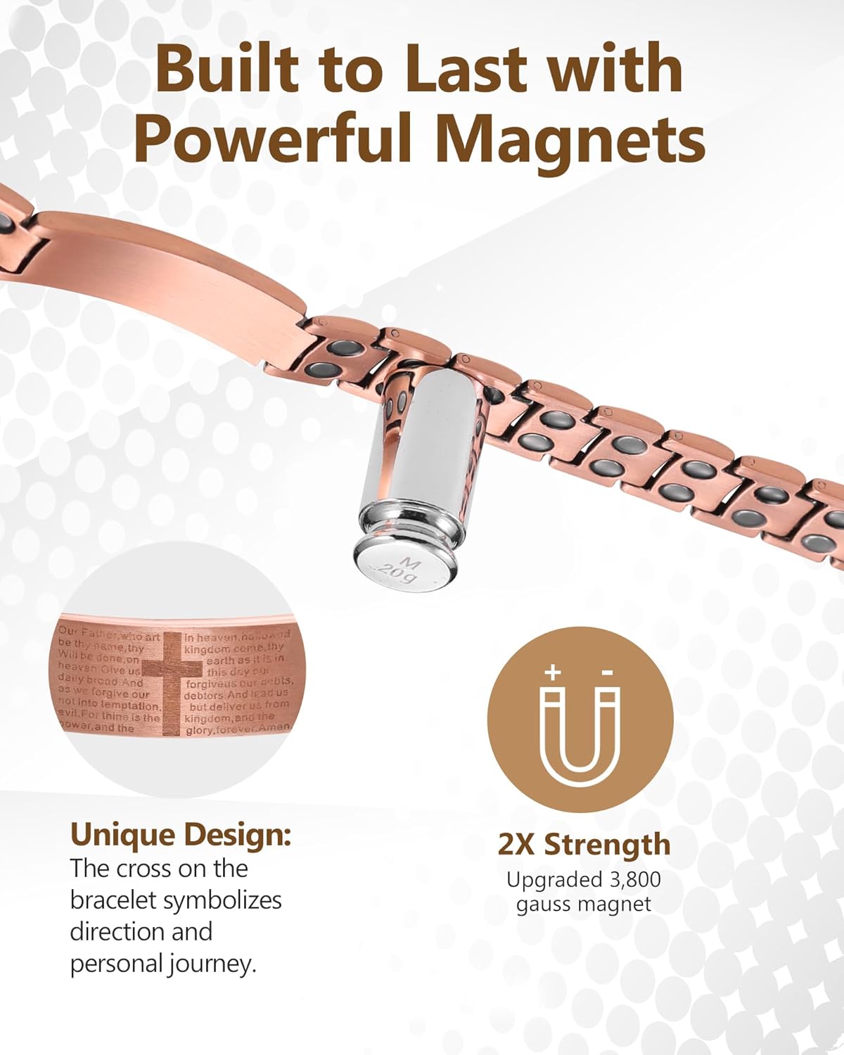 Feraco Copper Cross Bracelet for Men,Magnetic Bracelet Copper Jewelry with Powerful 3800 Gauss Magnets