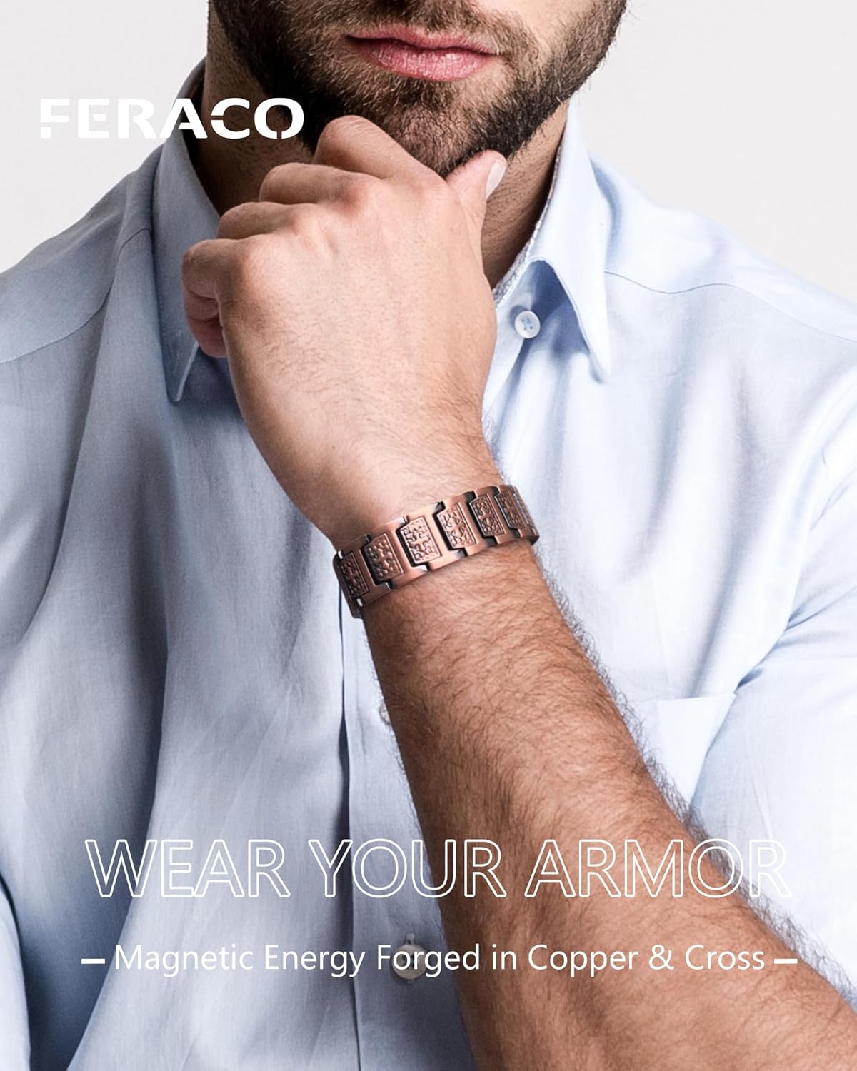 Feraco Copper Cross Bracelet for Men,Magnetic Bracelet with 46 Magnets - 99.99% Pure Copper