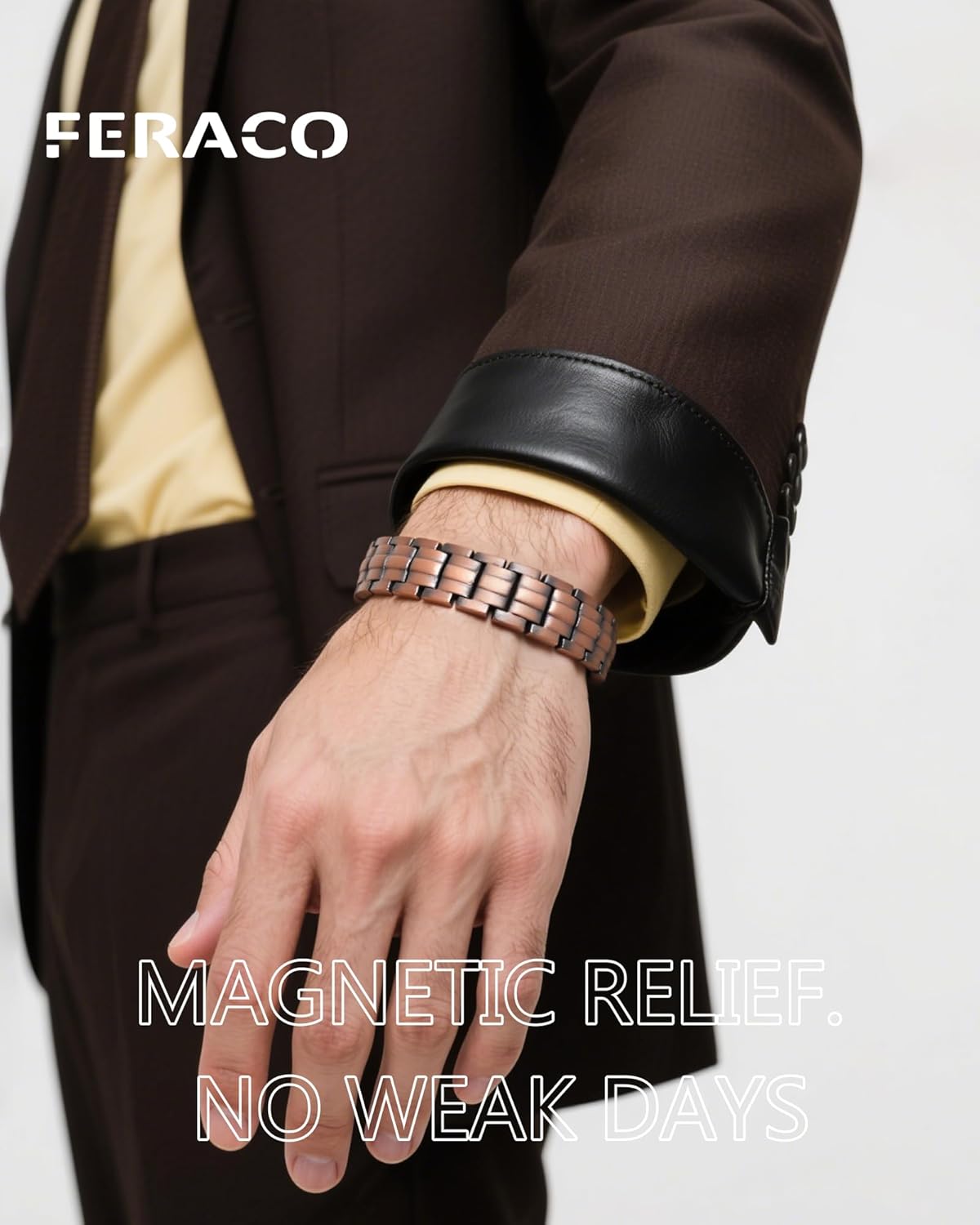 Feraco 5X Strength Copper Magnetic Bracelet for Men - 99.99% Pure Copper with 3800 Gauss Magnets,Magnetic Gifts for Him