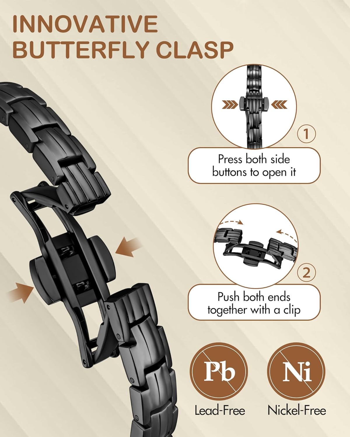 Feraco 5X Strength Magnetic Bracelets for Women, Stainless Steel Magnet Bracelet with Ultra Powerful 5000 Gauss Magnets, Upgraded Butterfly Clasp, Adjustable Jewelry Gift