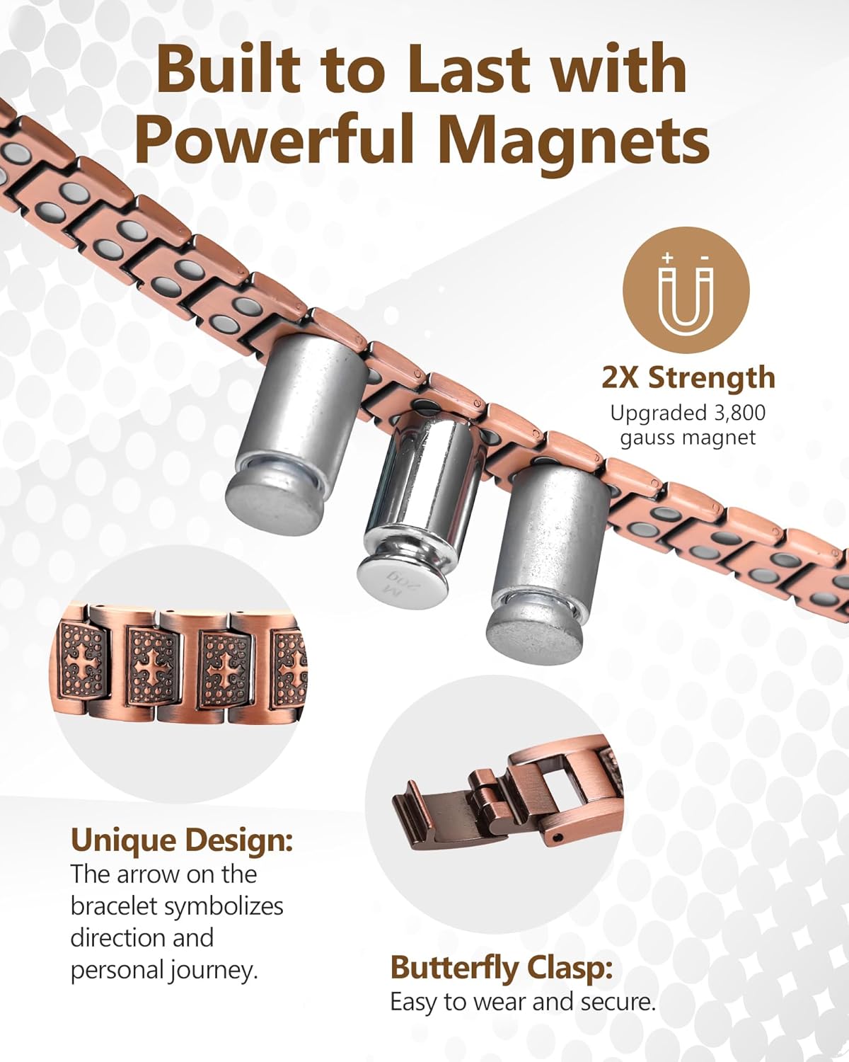 Feraco Copper Cross Bracelet for Men,Magnetic Bracelet with 46 Magnets - 99.99% Pure Copper