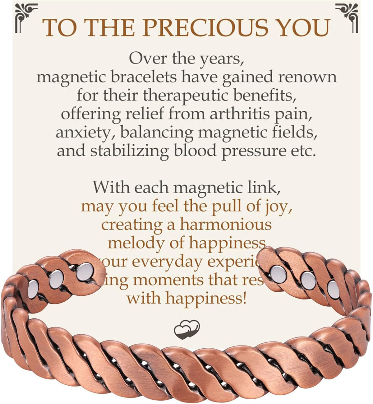 Feraco Pure Copper Bracelet for Men Women, Enhanced Strength Magnetic Bracelet with 3800 Gauss Neodymium Magnets, Solid Copper Cuff Bangle, Adjustable Jewelry Gift (TwistFlow)
