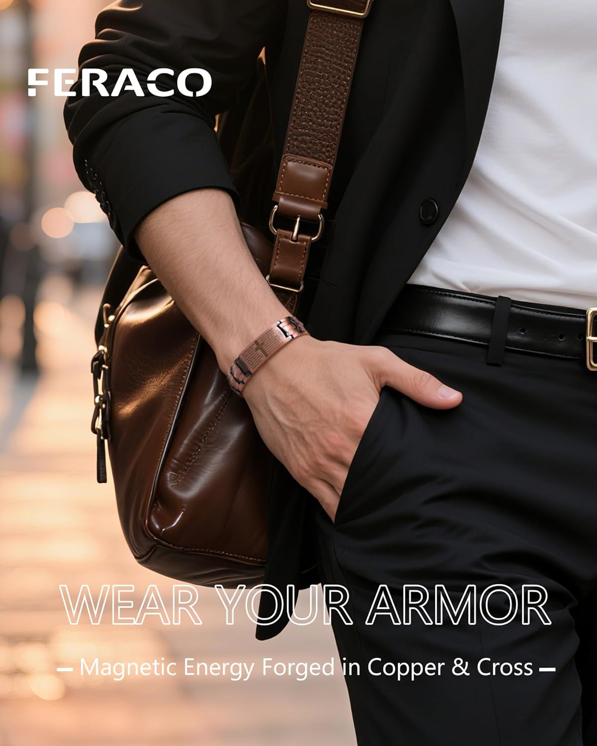 Feraco Copper Cross Bracelet for Men,Magnetic Bracelet Copper Jewelry with Powerful 3800 Gauss Magnets