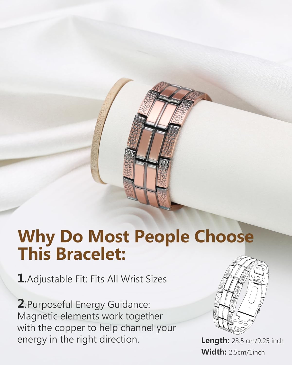Feraco Copper Bracelet for Men 3X Strength,Magnetic Bracelet Copper Jewelry with Powerful 3800 Gauss Magnets,Premium Fold-Over Clasp