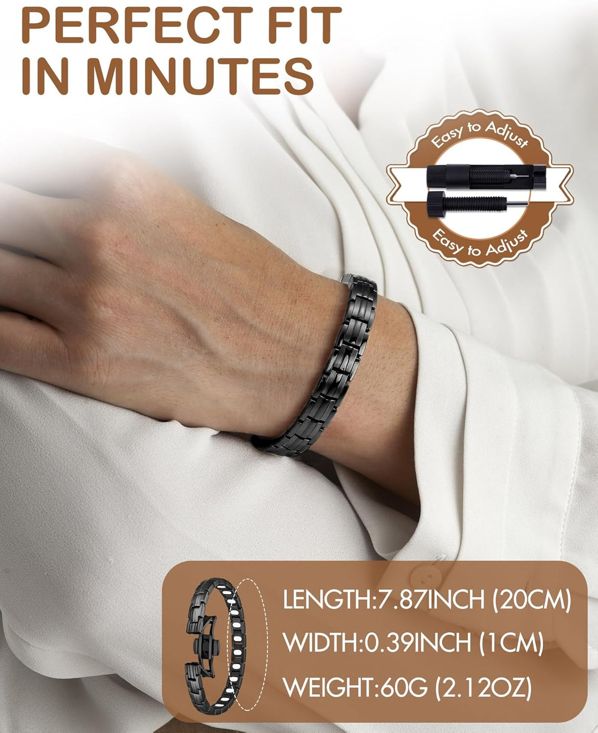 Feraco 5X Strength Magnetic Bracelets for Women, Stainless Steel Magnet Bracelet with Ultra Powerful 5000 Gauss Magnets, Upgraded Butterfly Clasp, Adjustable Jewelry Gift