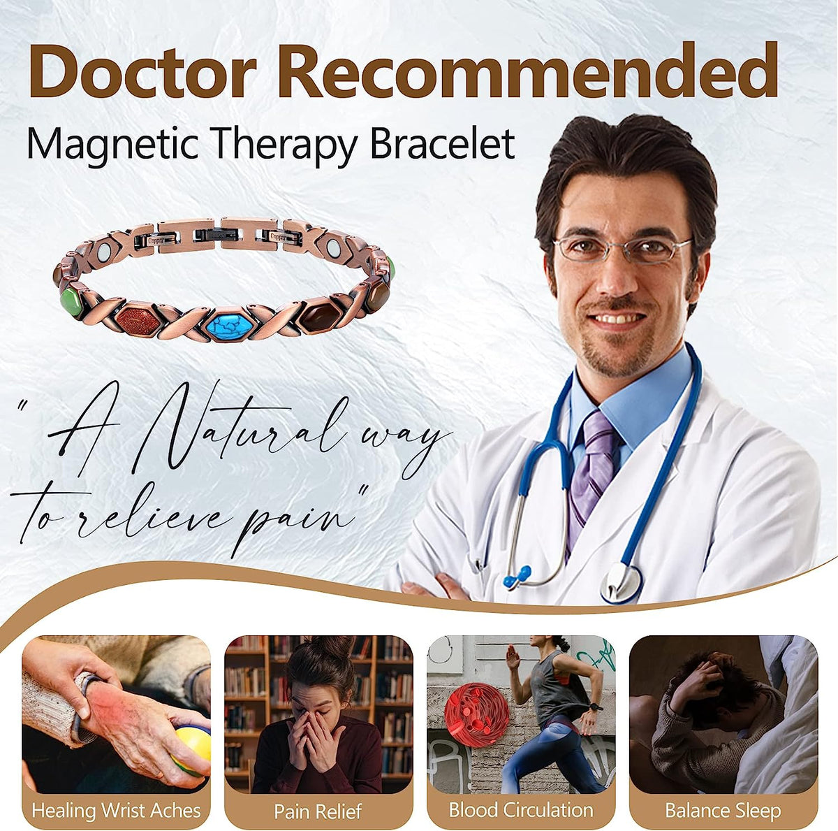 Colorful Natural Turquoise Pure Copper Magnetic Bracelets