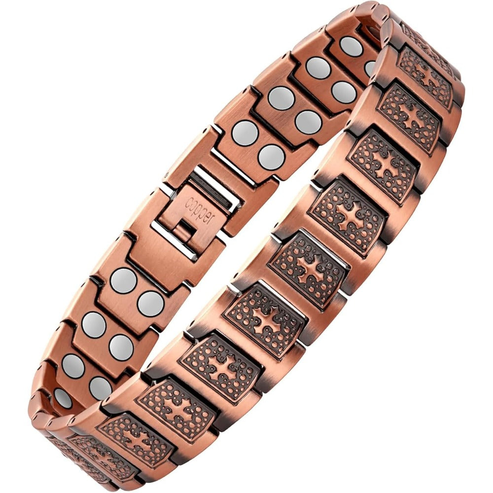 Feraco Copper Cross Bracelet for Men,Magnetic Bracelet with 46 Magnets - 99.99% Pure Copper