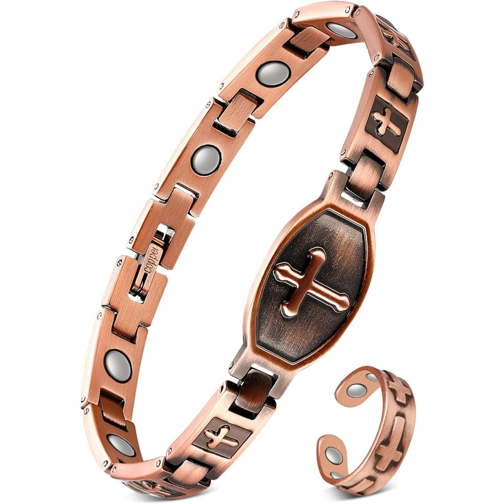Feraco Copper Bracelets for Women, 99.99% Pure Copper Magnetic Bracelets with Effective Neodymium Magnets, Adjustable Jewelry Gift with Sizing Tool