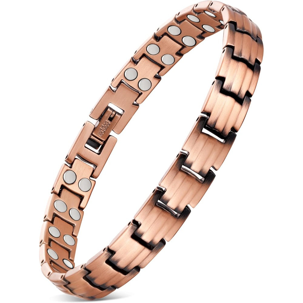 Feraco Copper Bracelets for Women, 2X Ultra Strength Magnetic Bracelet with 3500 Gauss Magnets, Adjustable with Sizing Tool, 99.99% Pure Copper Jewelry