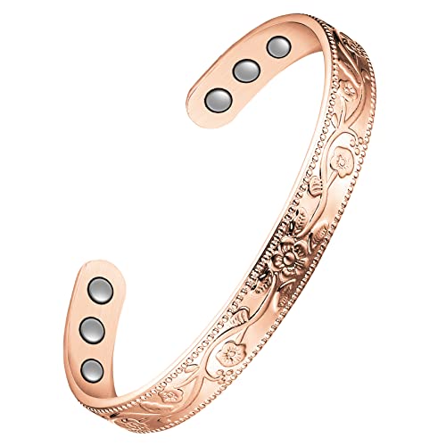 Vintage Flower Magentic Copper Cuff for Women.