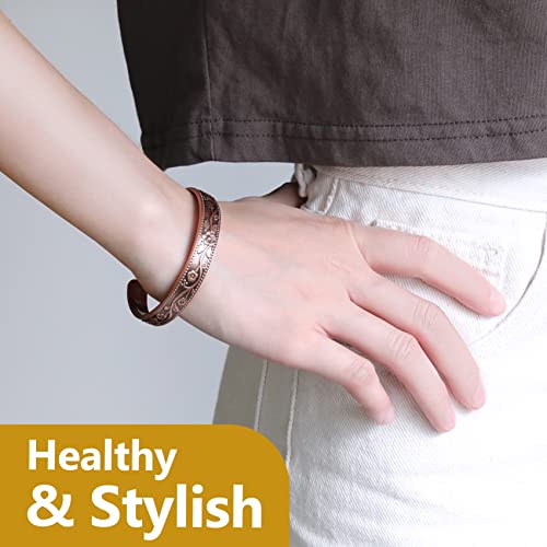 Vintage Flower Magentic Copper Cuff for Women.