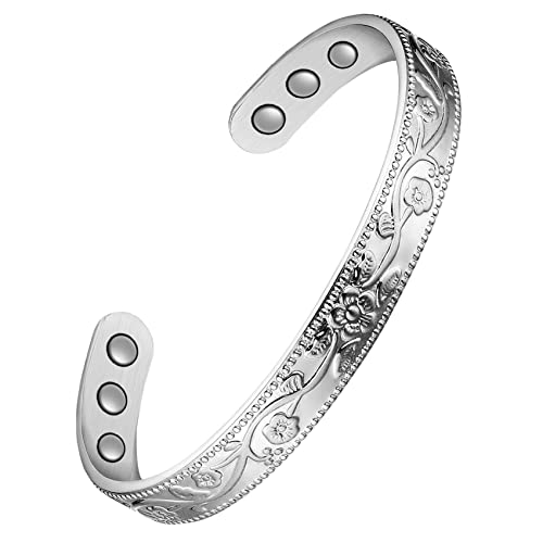 Vintage Flower Magentic Copper Cuff for Women.