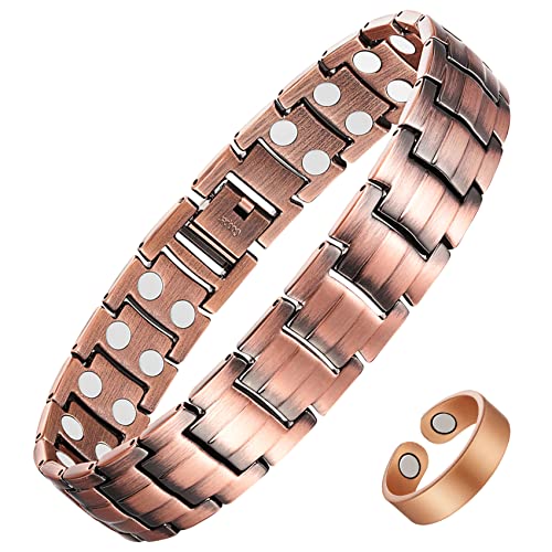 Feraco Men's Copper Magnetic Bracelet Elegant 99.99% Solid Copper Bracelets with Double-Row Strong Magnets.
