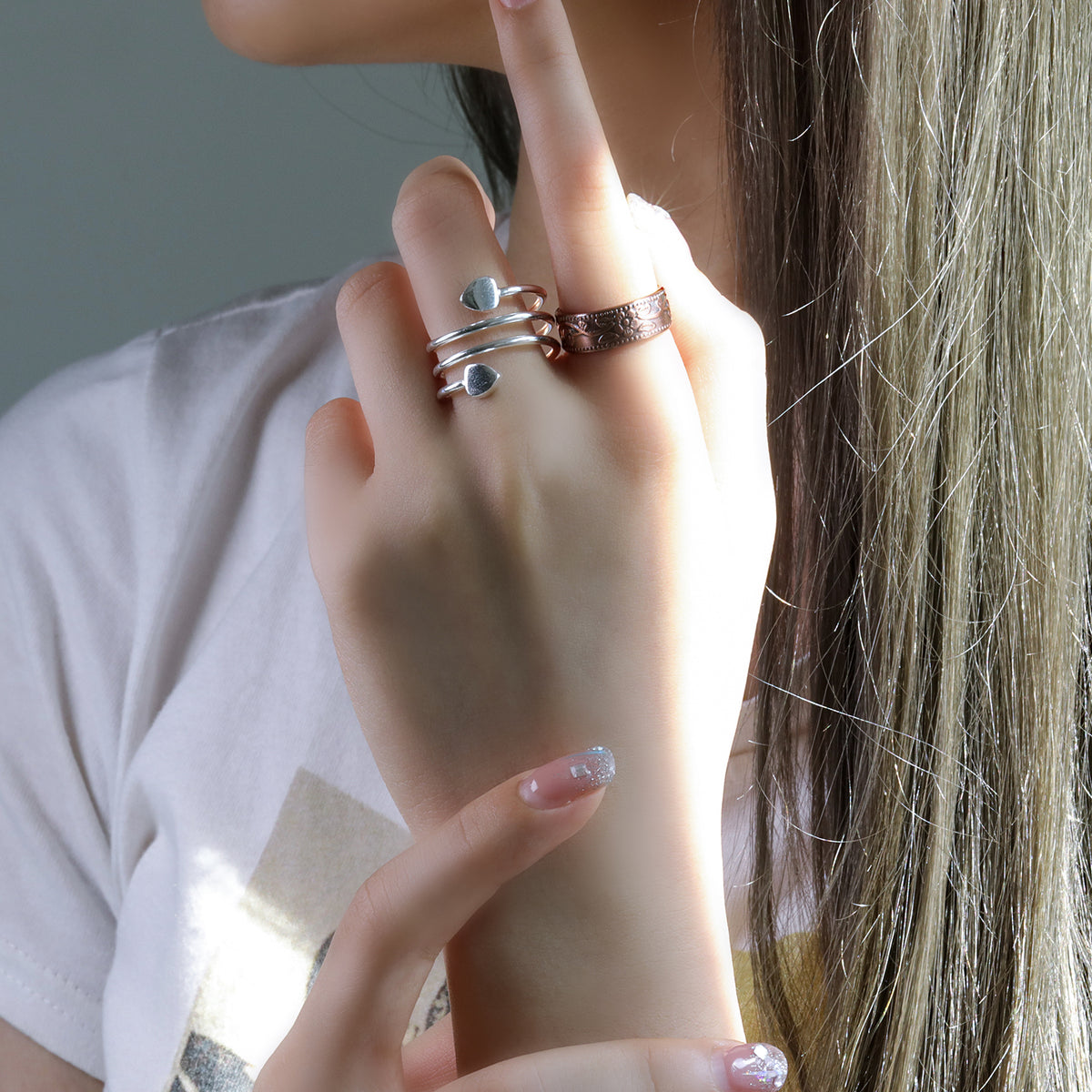 Women's Love Heart Magnets Copper Rings