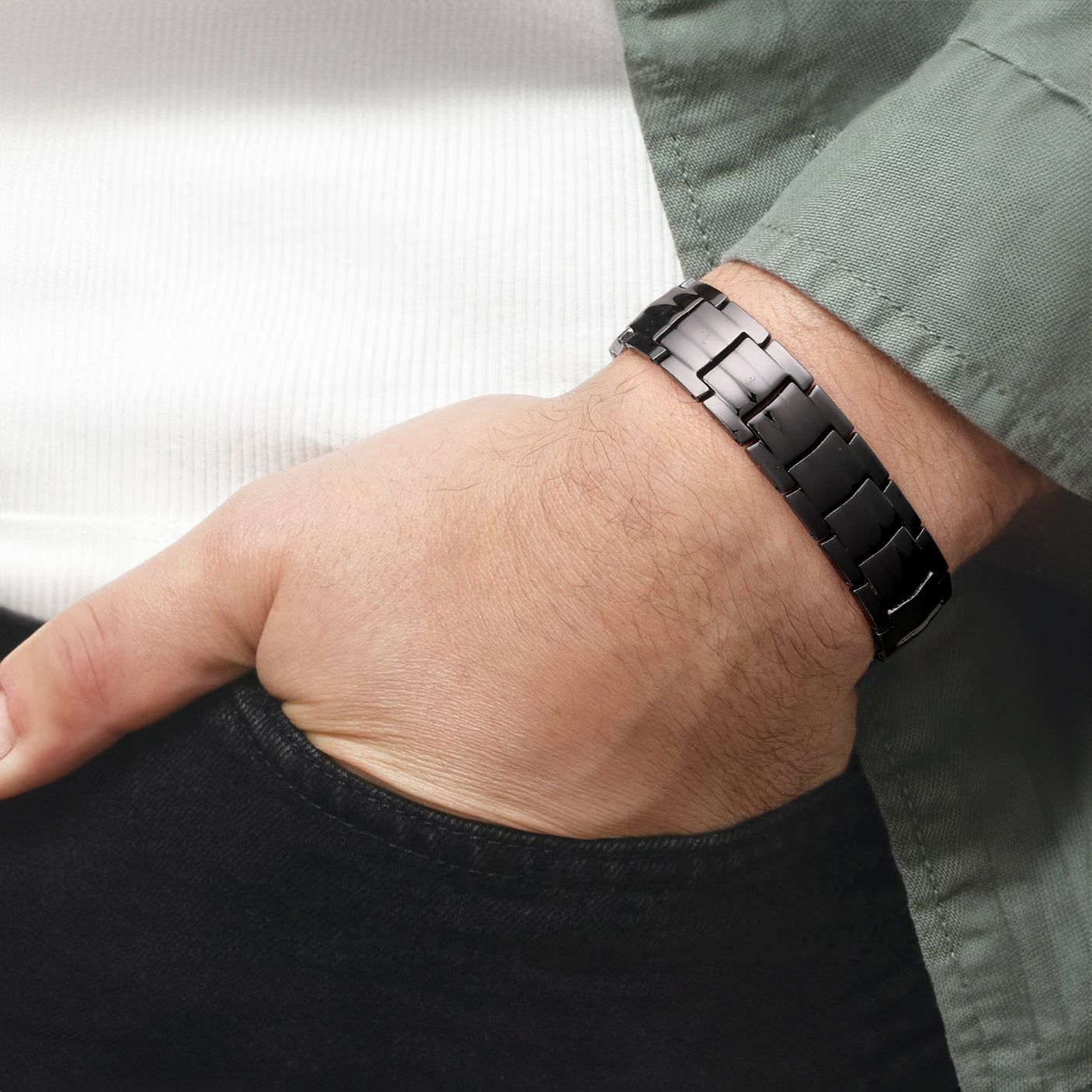 Double Row Magnetic Bracelets for Men Titanium Steel