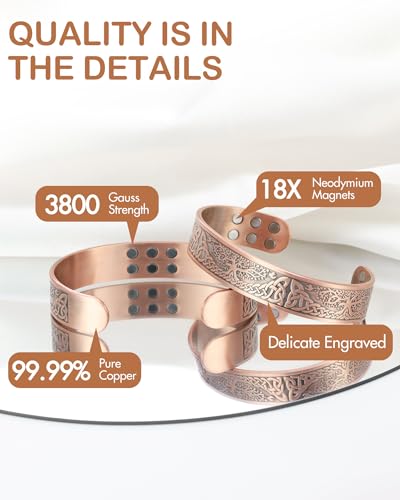 Feraco Pure Copper Bracelet for Men, 18X Enhanced Strength Magnetic Bracelets with 3800 Gauss Neodymium Magnets