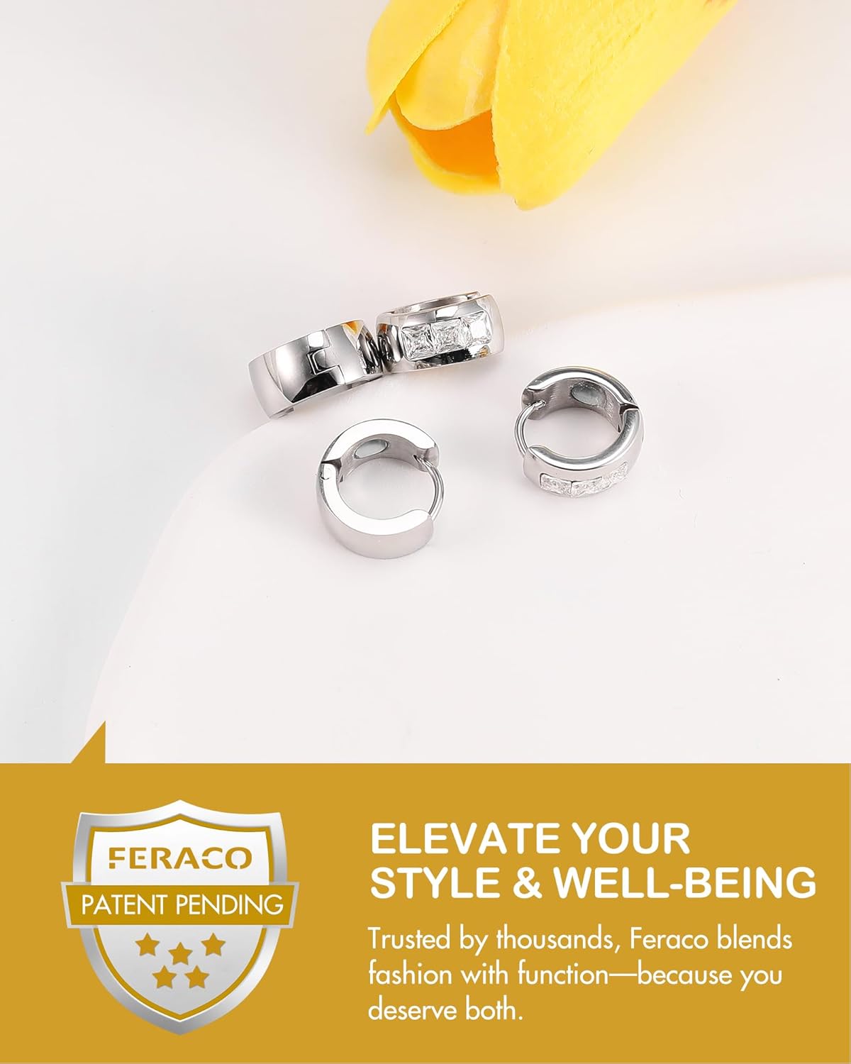 Feraco Magnetic Hoop Earrings for Women with 3500 Gauss Neodymium Magnet, 316L Stainless Steel Magnetic Jewelry