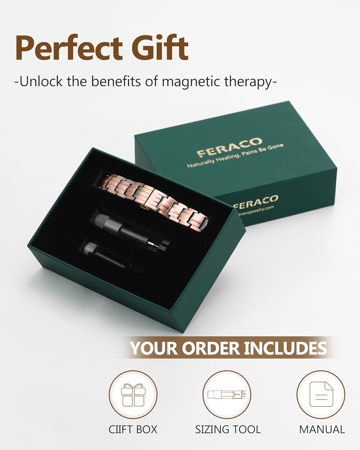Feraco 5X Strength Copper Magnetic Bracelet for Men - 99.99% Pure Copper with 3800 Gauss Magnets,Magnetic Gifts for Him