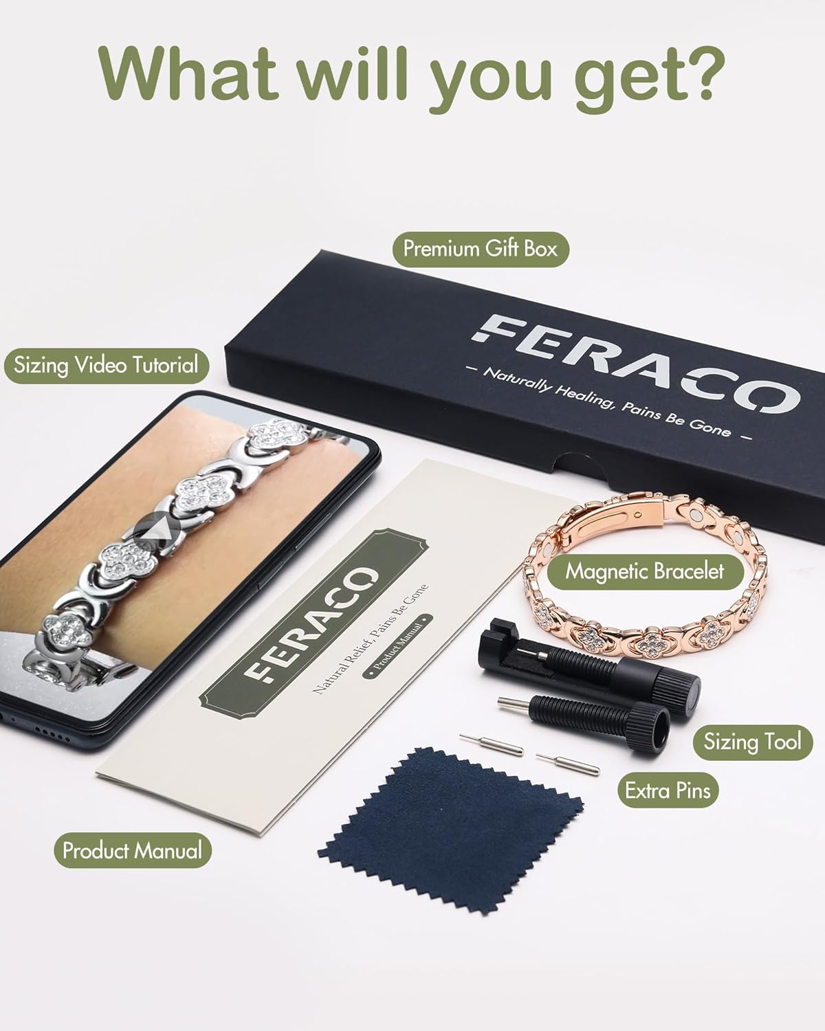 Feraco Magnetic Bracelets for Women with 3800 Gauss Effective Magnets, Stainless Steel Bracelet with Sparkling Zirconia, Infinite Symbol