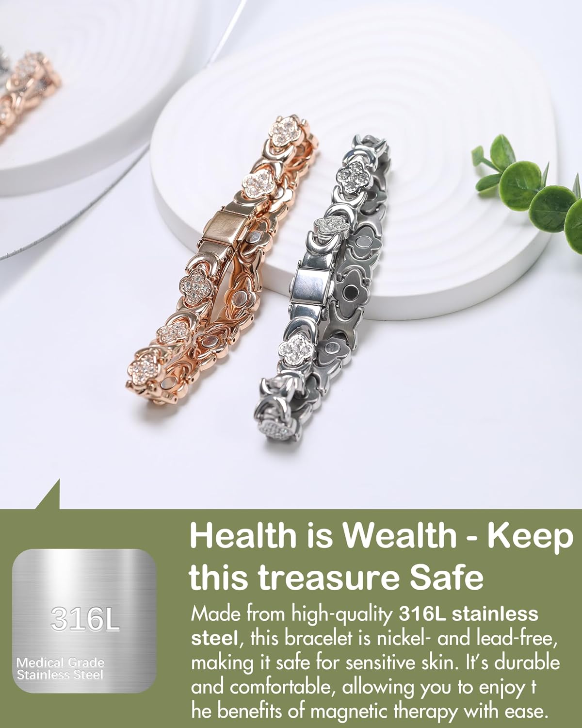 Feraco Magnetic Bracelets for Women with 3800 Gauss Effective Magnets, Stainless Steel Bracelet with Sparkling Zirconia, Infinite Symbol