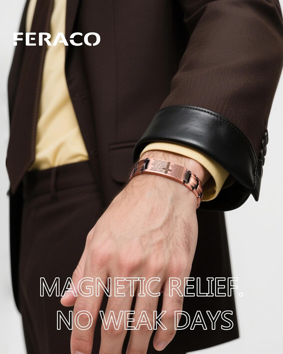 Feraco Copper Cross Bracelet for Men,Magnetic Bracelet Copper Jewelry with Powerful 3800 Gauss Magnets