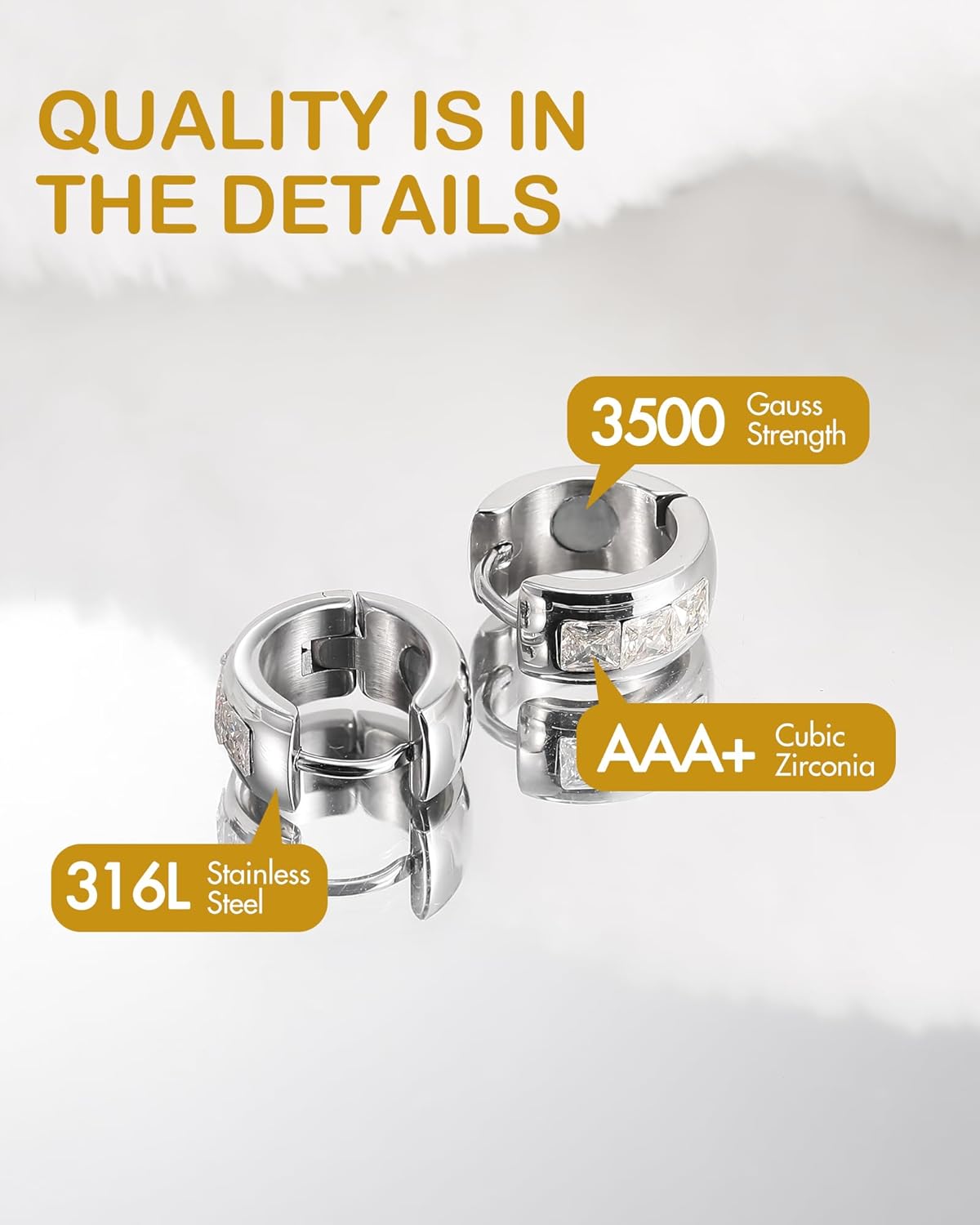 Feraco Magnetic Hoop Earrings for Women with 3500 Gauss Neodymium Magnet, 316L Stainless Steel Magnetic Jewelry