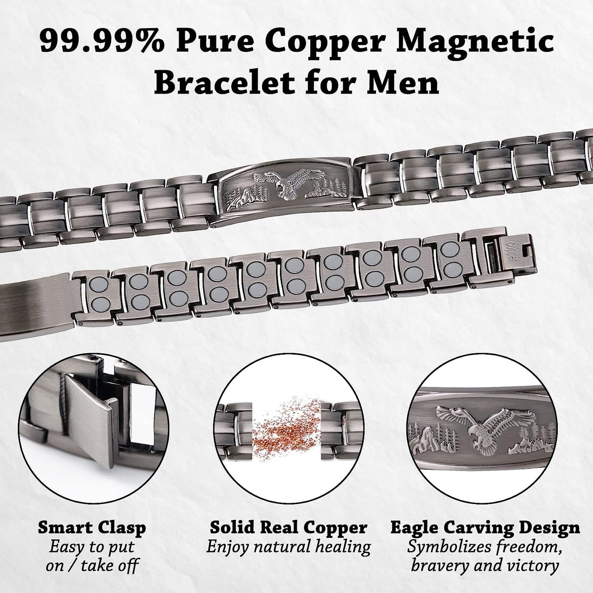 Eagle Pattern Pure Copper Bracelet for Men-Gray