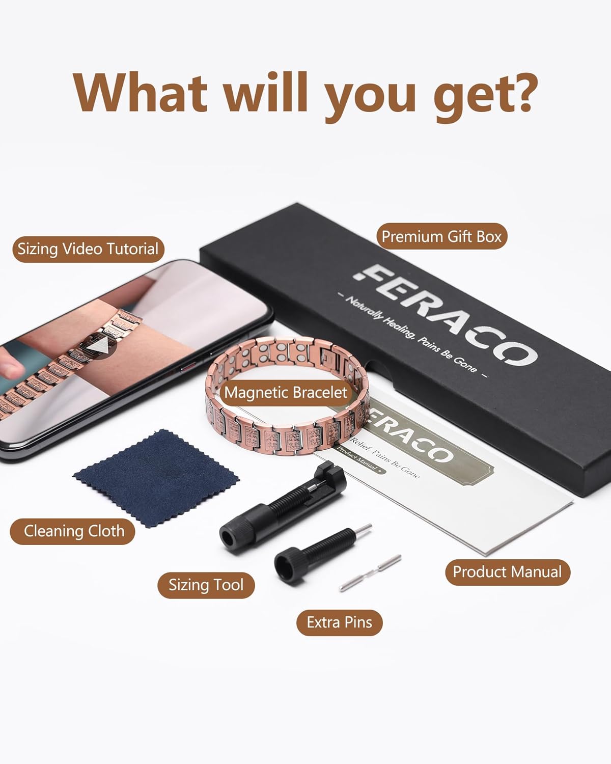 Feraco Copper Cross Bracelet for Men,Magnetic Bracelet with 46 Magnets - 99.99% Pure Copper