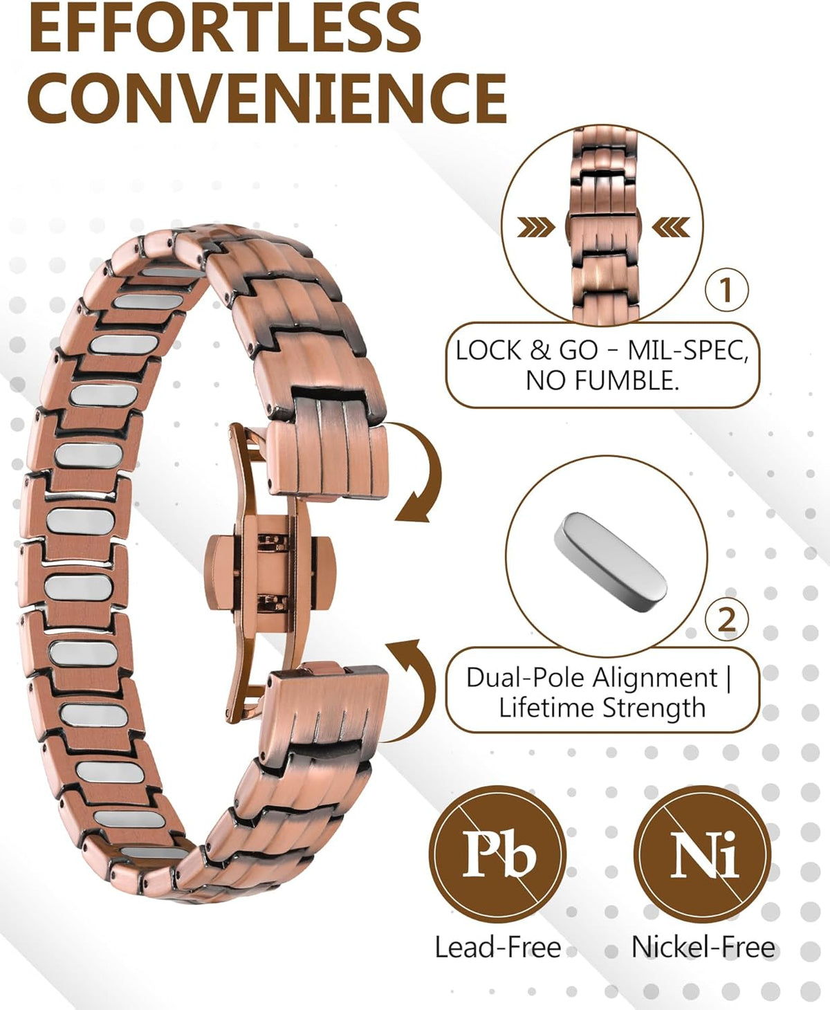 Feraco 5X Strength Copper Magnetic Bracelet for Men - 99.99% Pure Copper with 3800 Gauss Magnets,Magnetic Gifts for Him