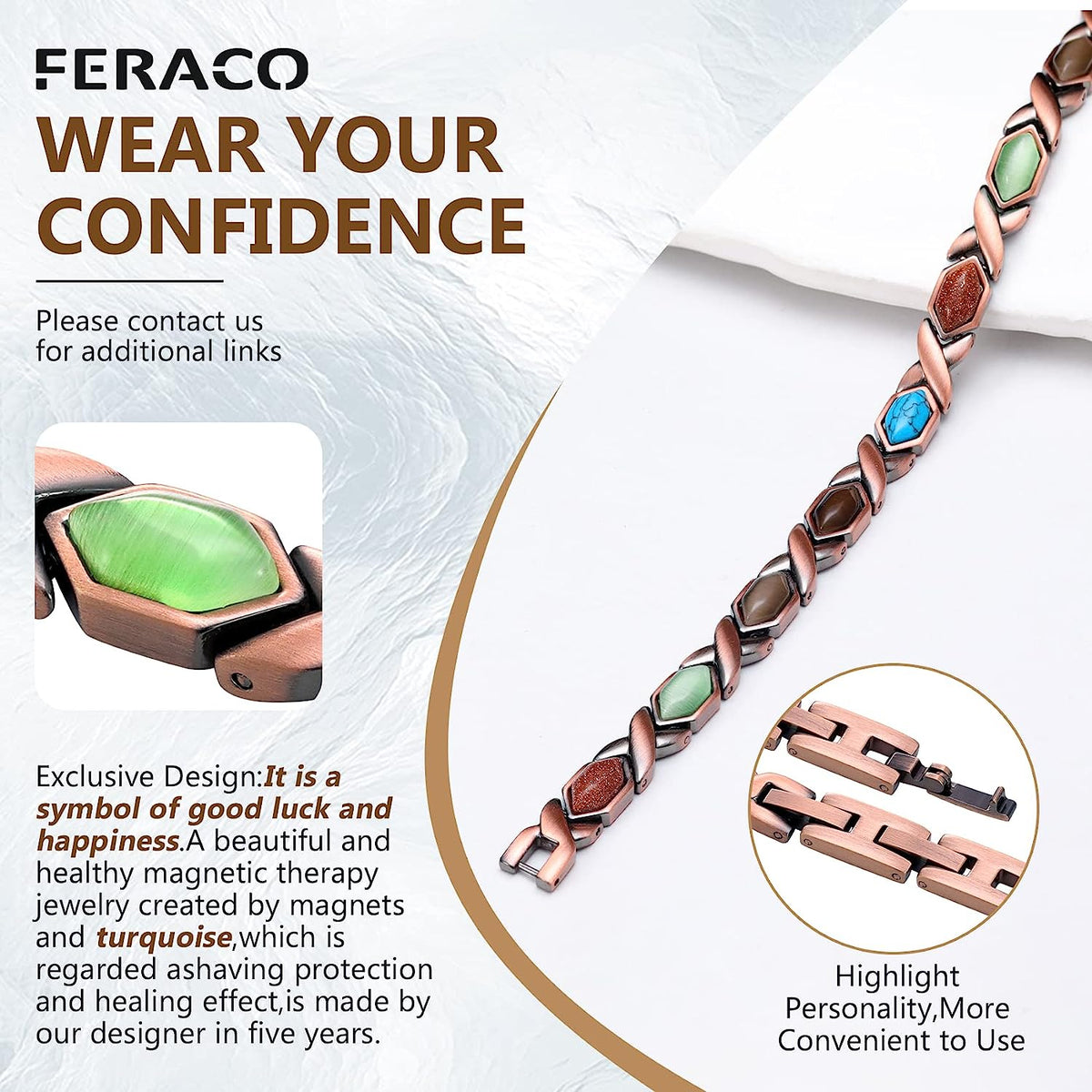 Colorful Natural Turquoise Pure Copper Magnetic Bracelets