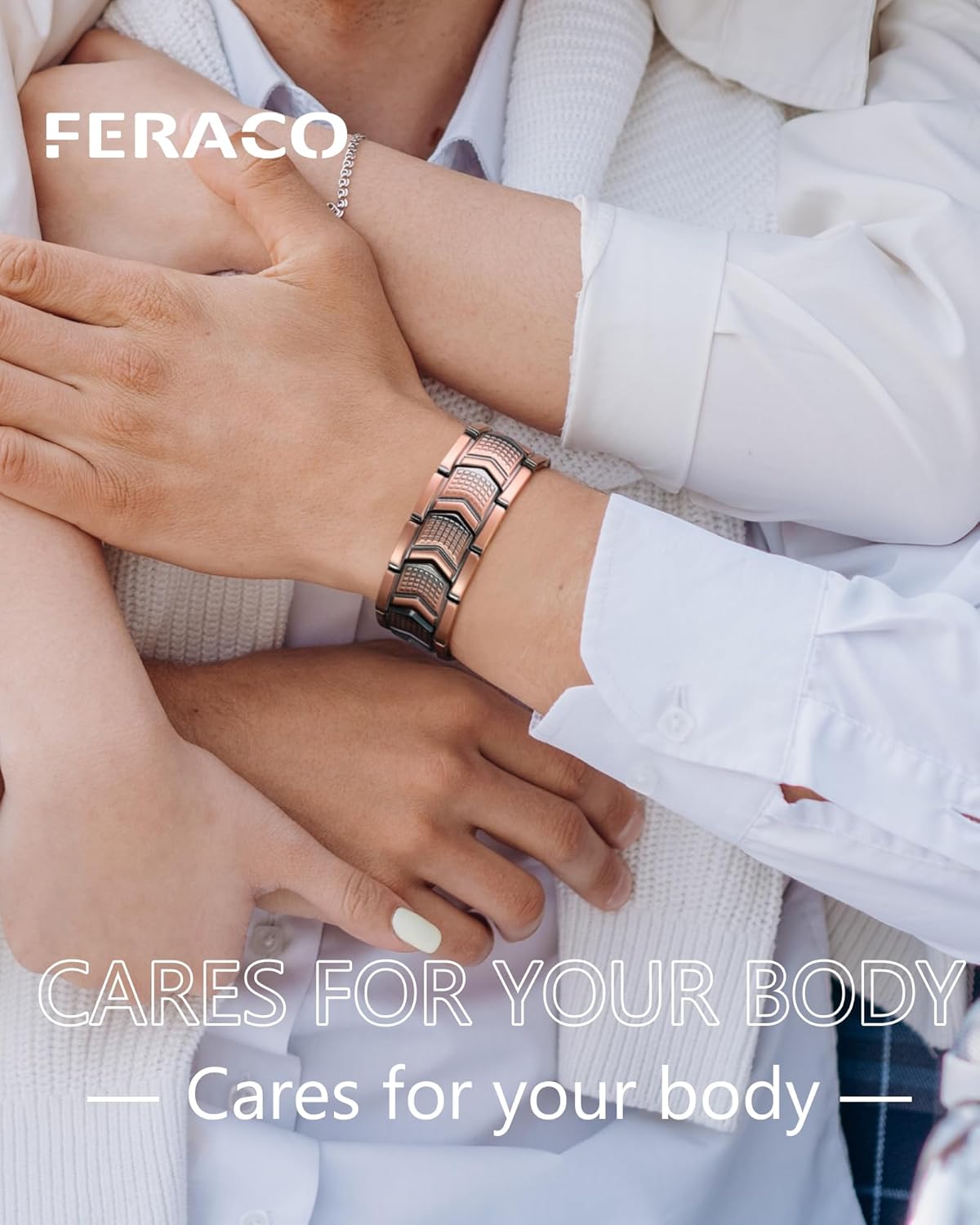 Feraco Copper Bracelet for Men 3X Strength,Magnetic Bracelet Copper Jewelry with Powerful 3800 Gauss Magnets,Premium Fold-Over Clasp(Upgrade)