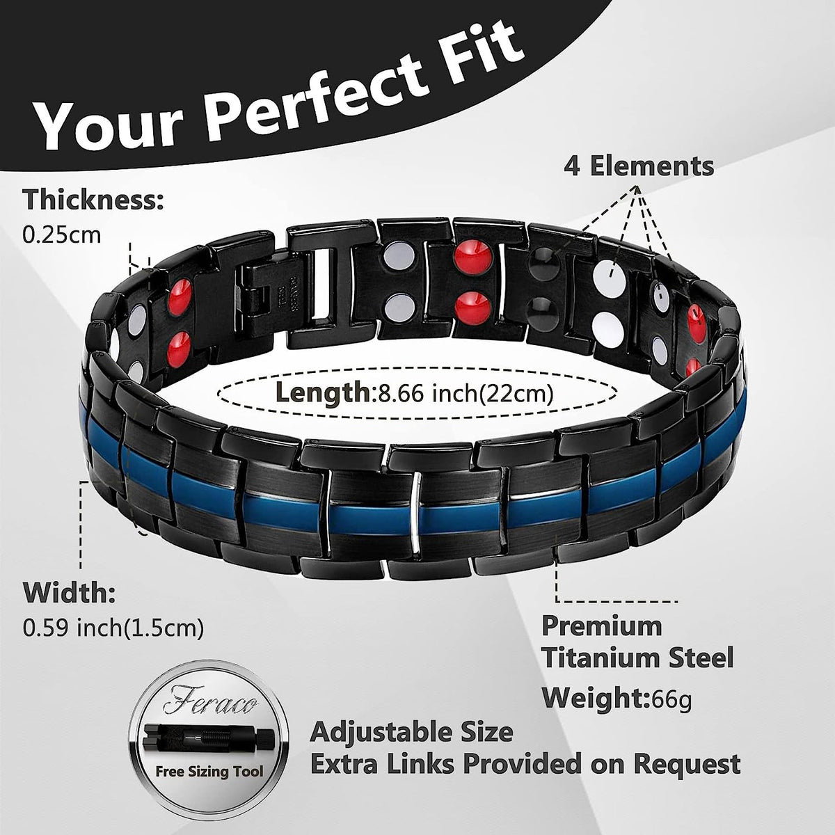 Germanium Infrared negative ion 4 Elements magnetic bracelet