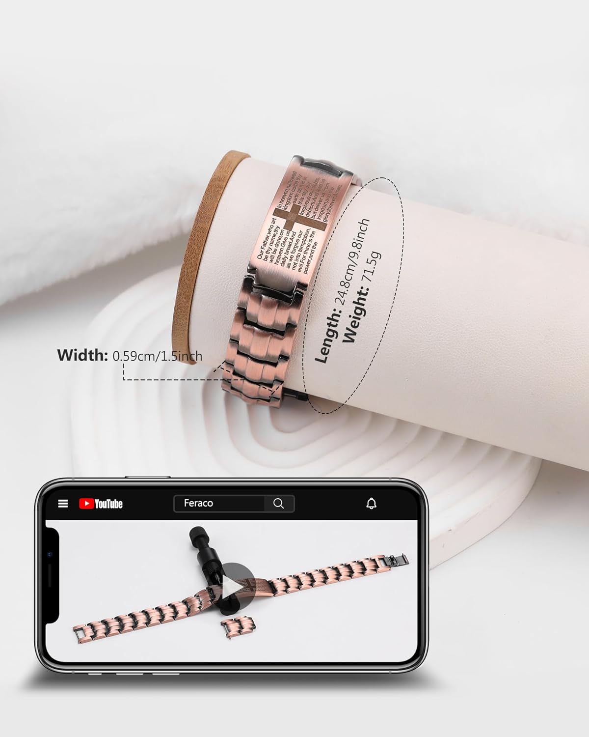 Feraco Copper Cross Bracelet for Men,Magnetic Bracelet Copper Jewelry with Powerful 3800 Gauss Magnets