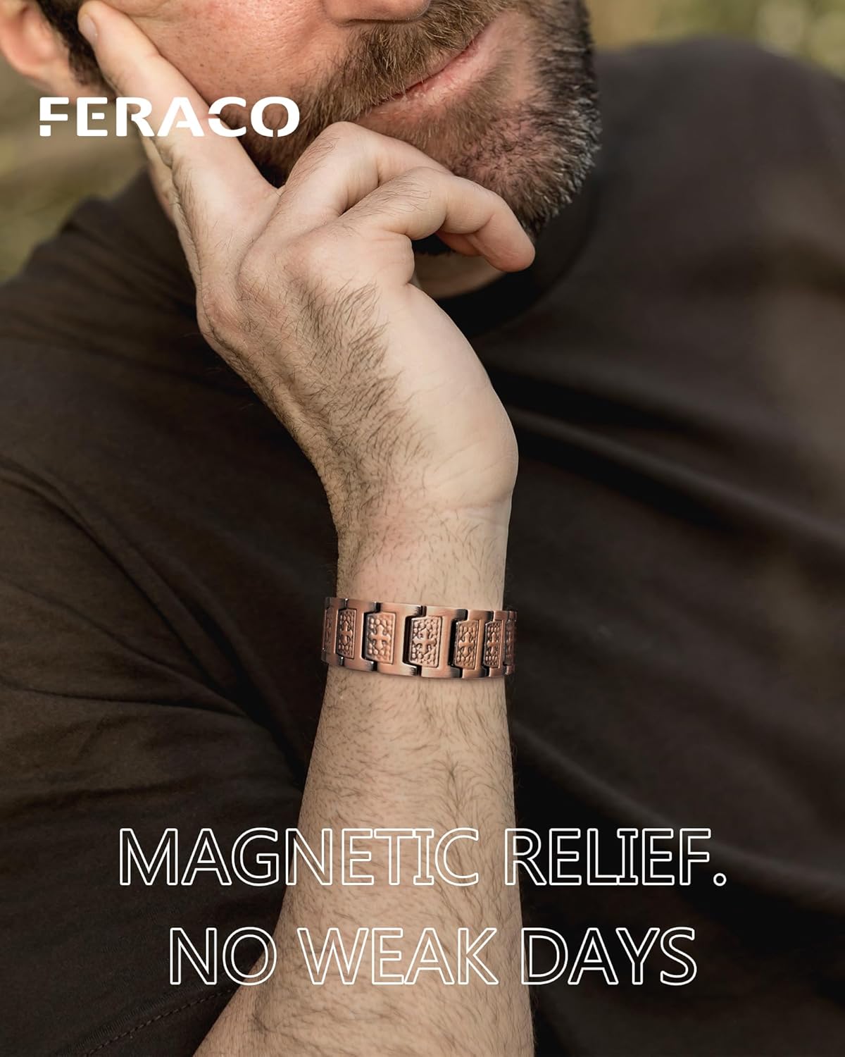 Feraco Copper Cross Bracelet for Men,Magnetic Bracelet with 46 Magnets - 99.99% Pure Copper