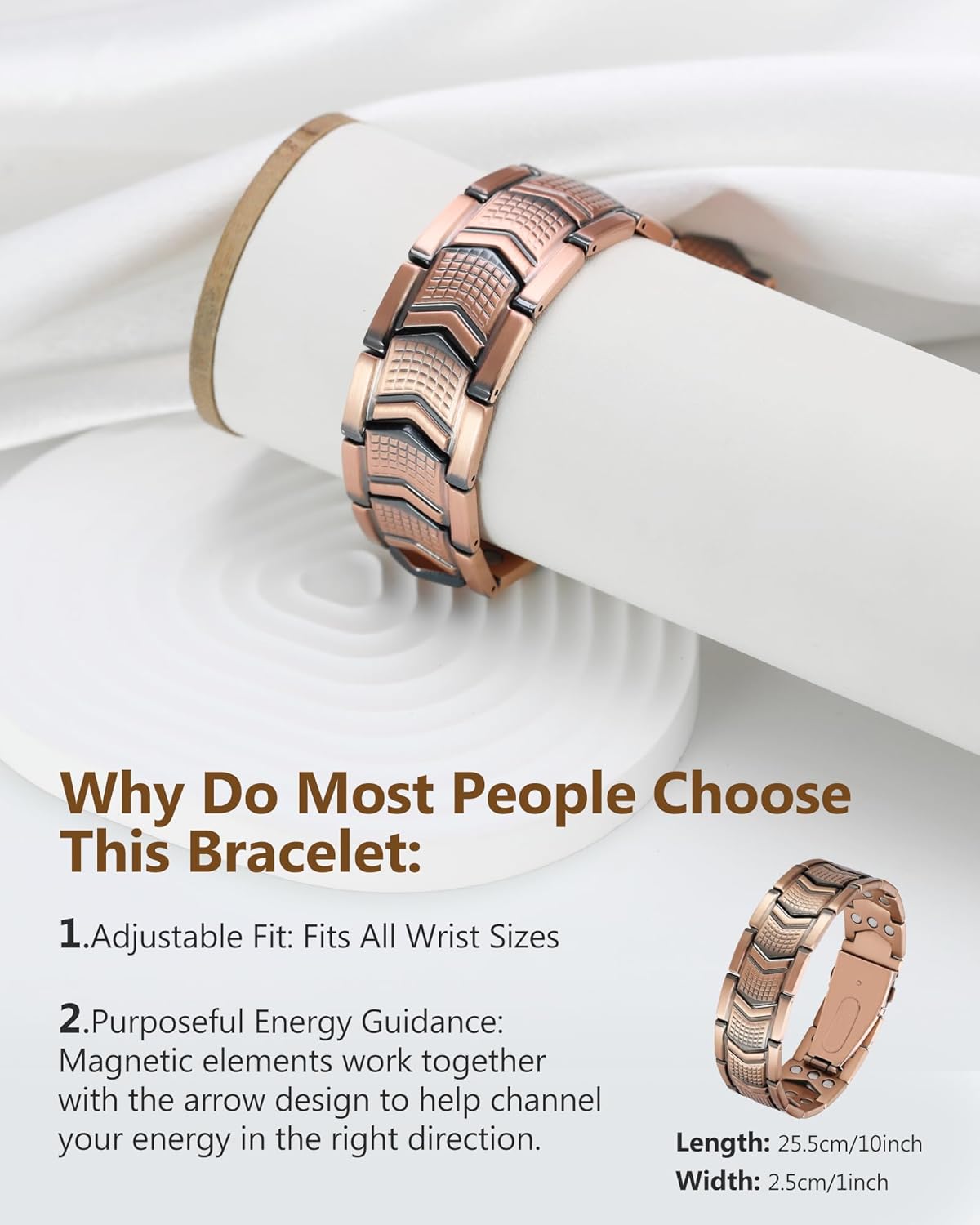 Feraco Copper Bracelet for Men 3X Strength,Magnetic Bracelet Copper Jewelry with Powerful 3800 Gauss Magnets,Premium Fold-Over Clasp(Upgrade)