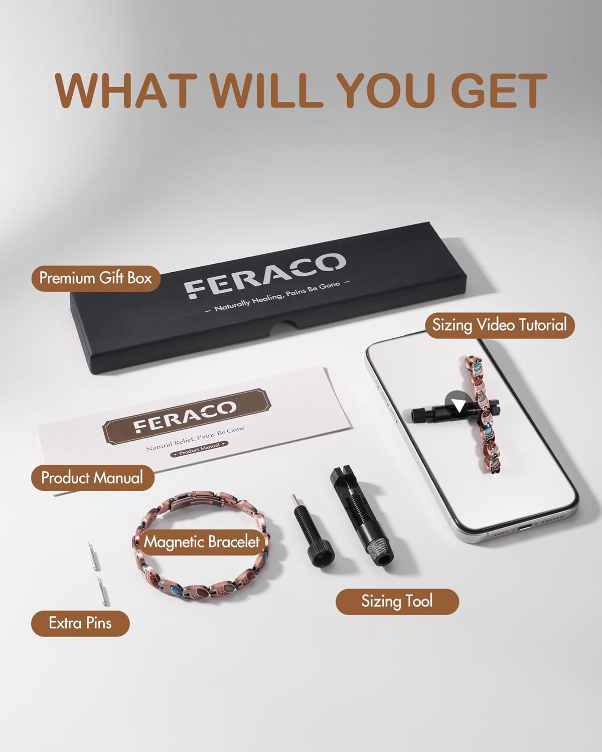 Feraco Pure Copper Bracelets for Women, Ultra Strength Magnetic Bracelet with 3800 Gauss Magnets & Natural Turquoise & Stones, Adjustable, Jewelry Gift