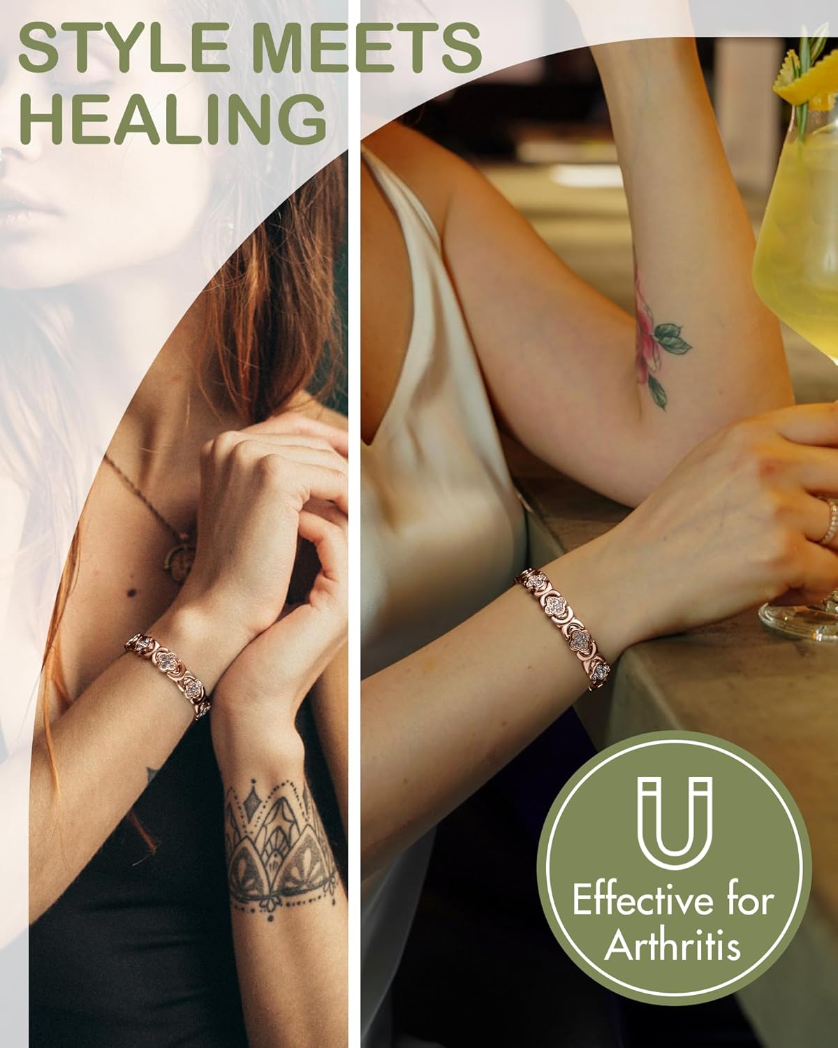 Feraco Pure Copper Bracelets for Women, Ultra Strength Magnetic Bracelet with 3800 Gauss Magnets & Sparkling Cubic Zirconia, Adjustable, Infinite Clover Jewelry