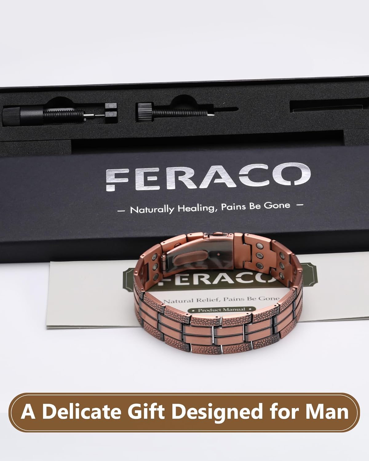 Feraco Copper Bracelet for Men 3X Strength,Magnetic Bracelet Copper Jewelry with Powerful 3800 Gauss Magnets,Premium Fold-Over Clasp
