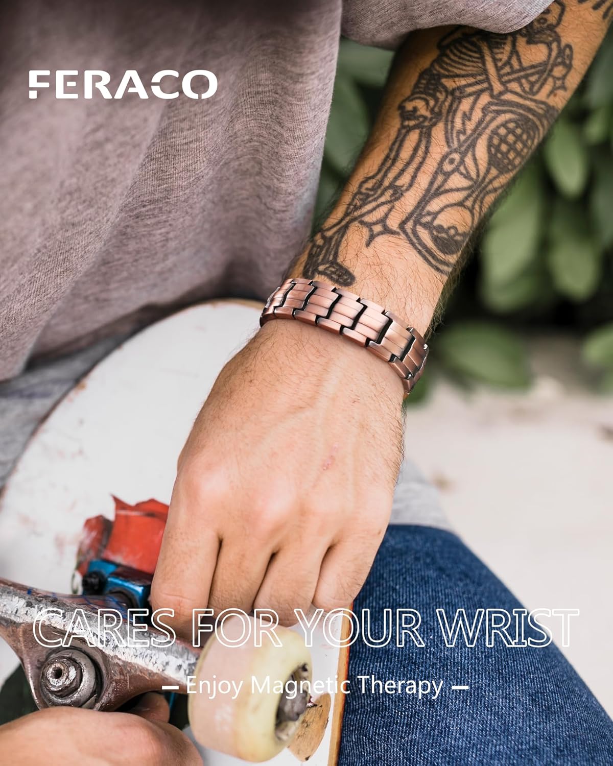 Feraco 5X Strength Copper Magnetic Bracelet for Men - 99.99% Pure Copper with 3800 Gauss Magnets,Magnetic Gifts for Him