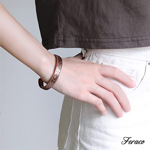 Vintage Flower Copper Cuff for Women with 11 Magnets.
