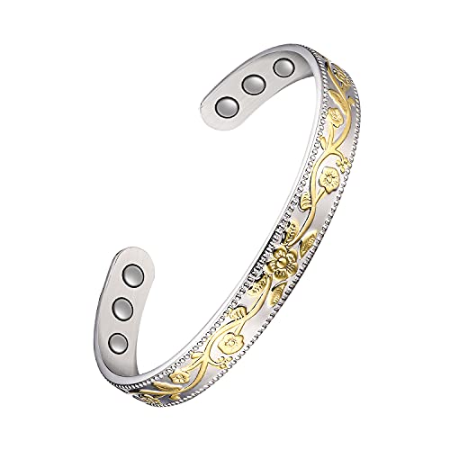 Vintage Flower Magentic Copper Cuff for Women.