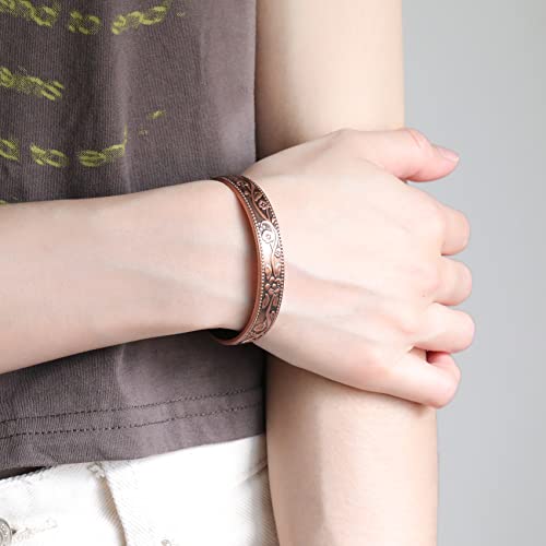 Vintage Flower Copper Cuff for Women with 11 Magnets.