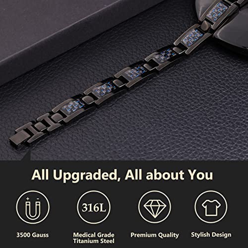 Unique Blue Carbon Fiber Titanium Steel Magnetic Bracelet.