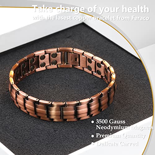 Feraco Men's Copper Magnetic Bracelet Elegant 99.99% Solid Copper Bracelets with Double-Row Strong Magnets.